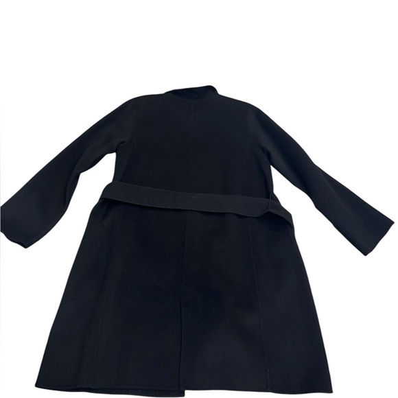 Eileen Fisher Wool Long Black Snap Button Tie Coat Jacket Size Medium Pockets - Picture 10 of 15